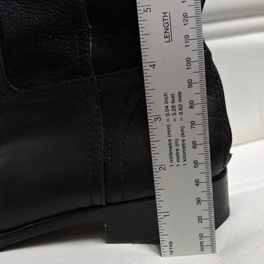 Tory Burch Black Leather Riding Boots Knee High Embossed Double T Logo Size 7.5